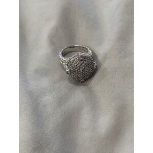 Vintage Judith Ripka 925 Sterling Silver Pavé Cubic Zirconia Dome Statement Ring